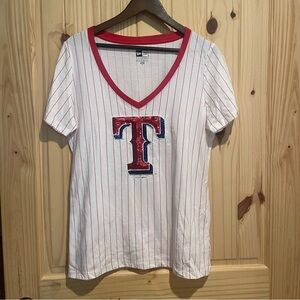 New Era MLB Texas Rangers Red and White Striped Short Sleeve Tee Women’s Size XL